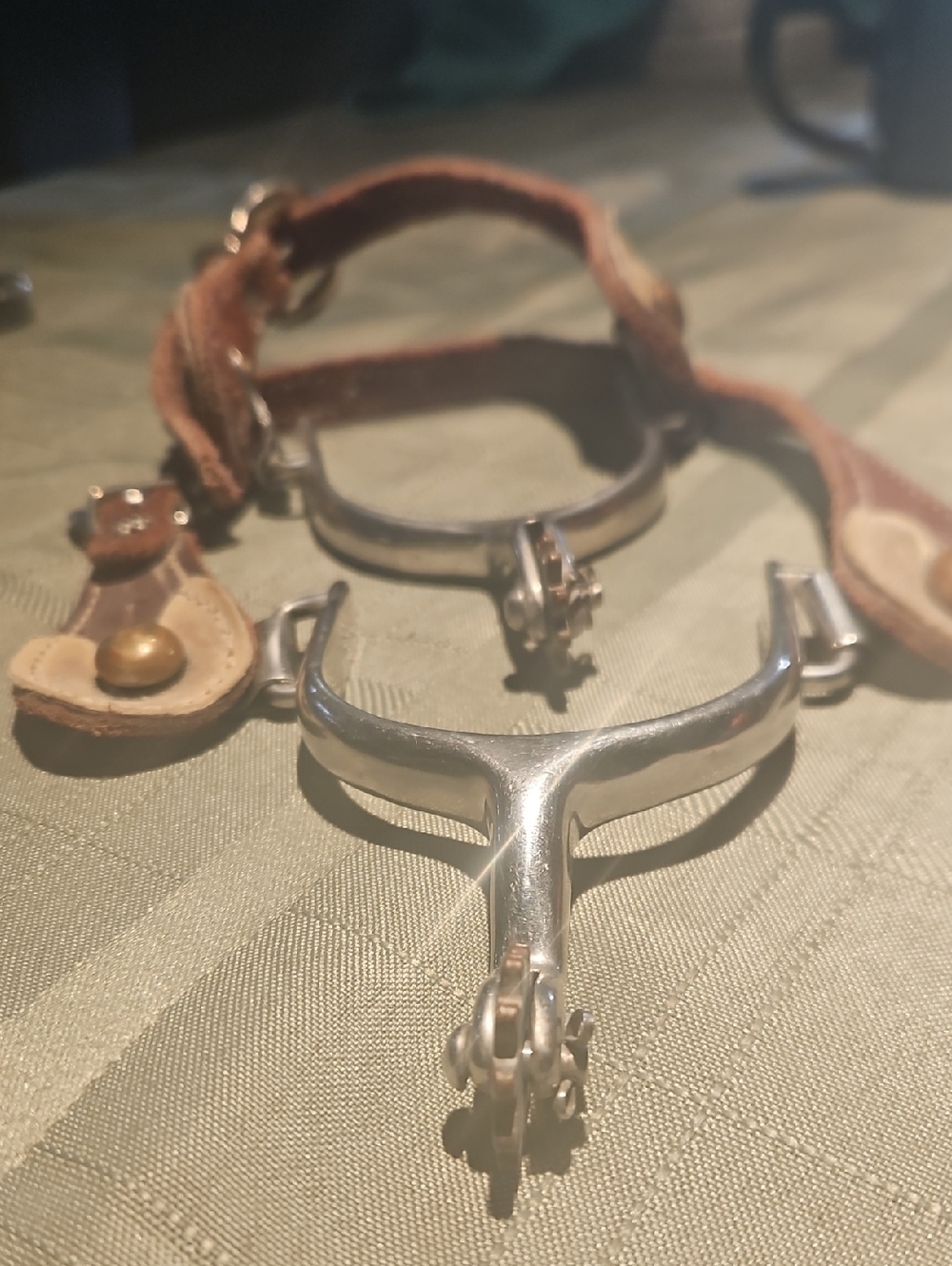 Spurs!!! Classic Stainless Steel Horse Spurs with Brown Leather Straps